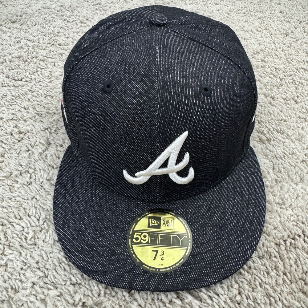 Atlanta Braves Hat New‎ Era 7 3/4 Black Denim Team Logo 1999 World Series Patch - Picture 9 of 9